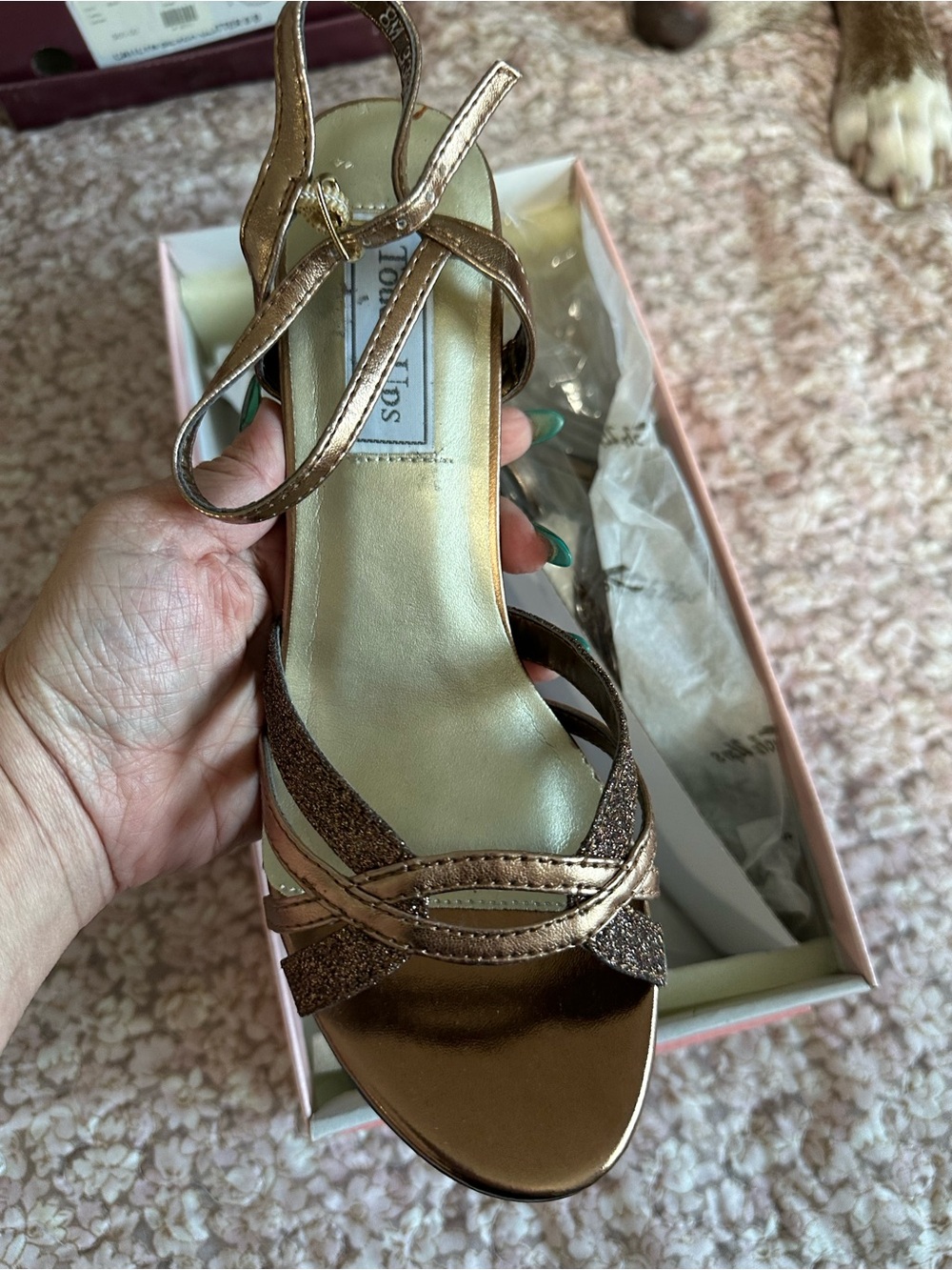 Touch Ups Bronze Glitter Strappy Heel Sandals